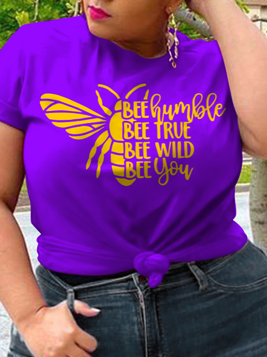 

LW Plus Size Bee Letter Print T-shirt, Purple