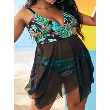 

LW Plus Size Floral Print See-through Tankini, Multi