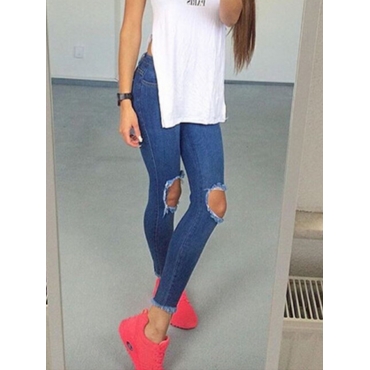 

LW Mid Waist Ripped Jeans, Deep blue