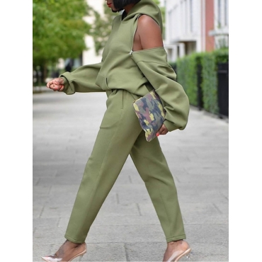 

LW Backless Hooded Collar Tracksuit Set, Green
