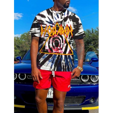 

LW Men Letter Print Tie-dye T-shirt, Multi