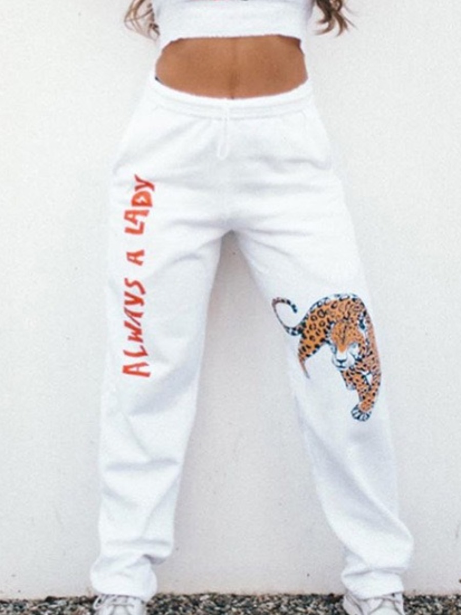 

LW Leopard Letter Print Sweatpants, White