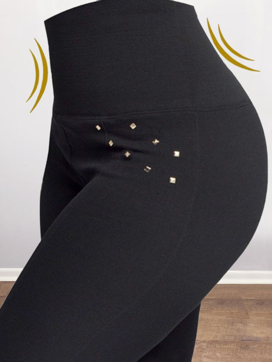 LW Plus Size High-waisted Rivet Decor Pants