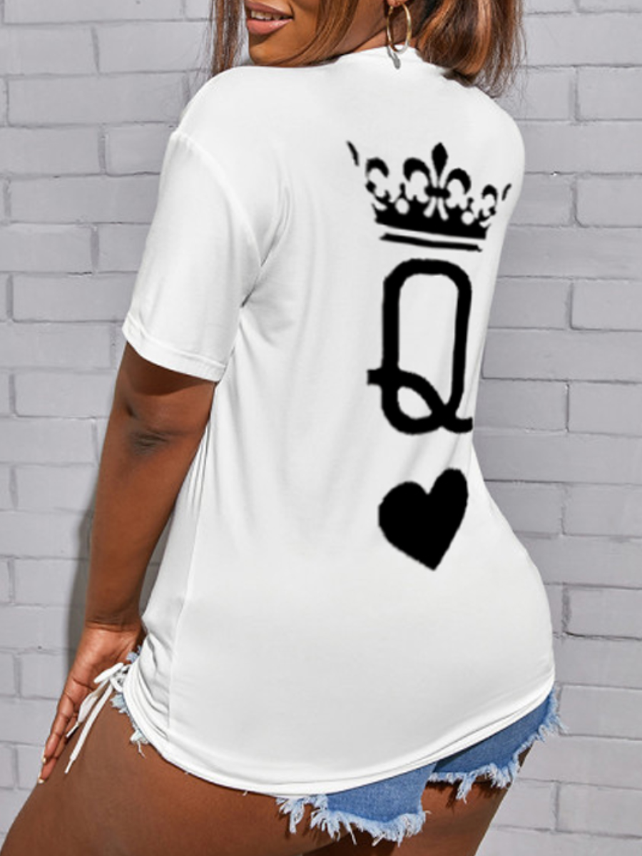 

LW BASICS Plus Size Queen Letter Print T-shirt, White
