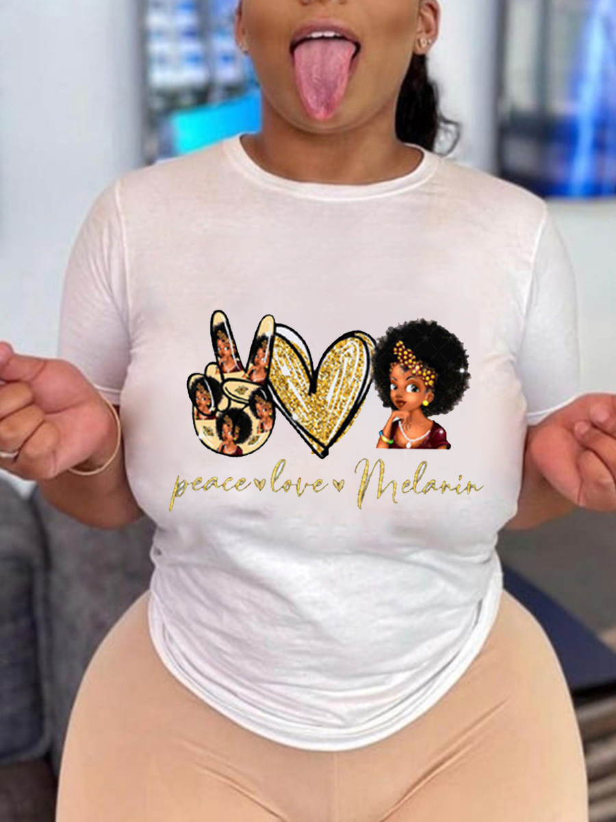 

LW Plus Size Heart Letter Print T-shirt, Brown