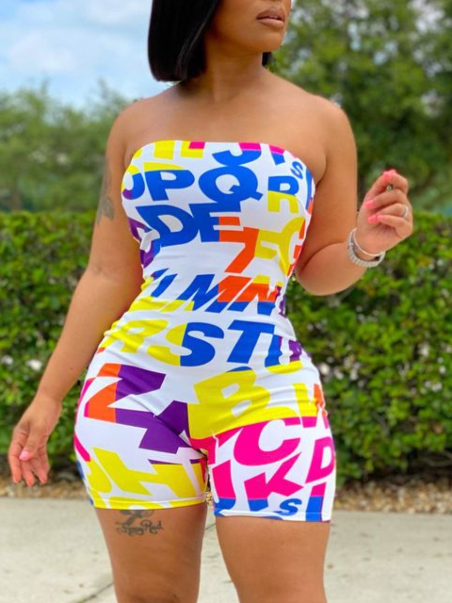 LW Off The Shoulder Letter Print Romper