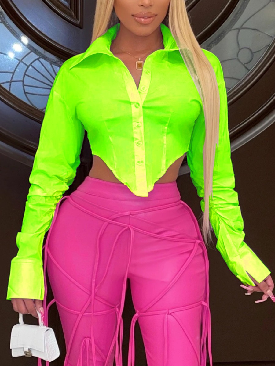 

LW Turndown Collar Asymmetrical Shirt, Green