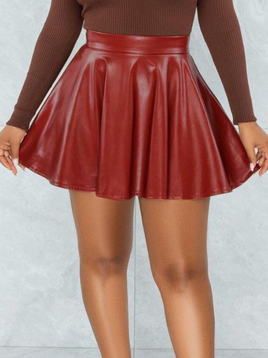 LovelyWholesale BASICS Leather Flounce Design Skirt Summer Street Basic Spring Summer 2024