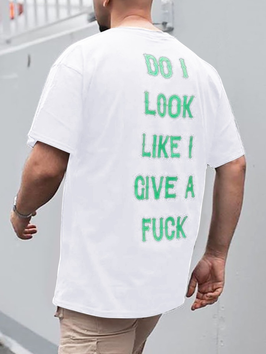 

LW Men Round Neck Letter Print T-shirt, White