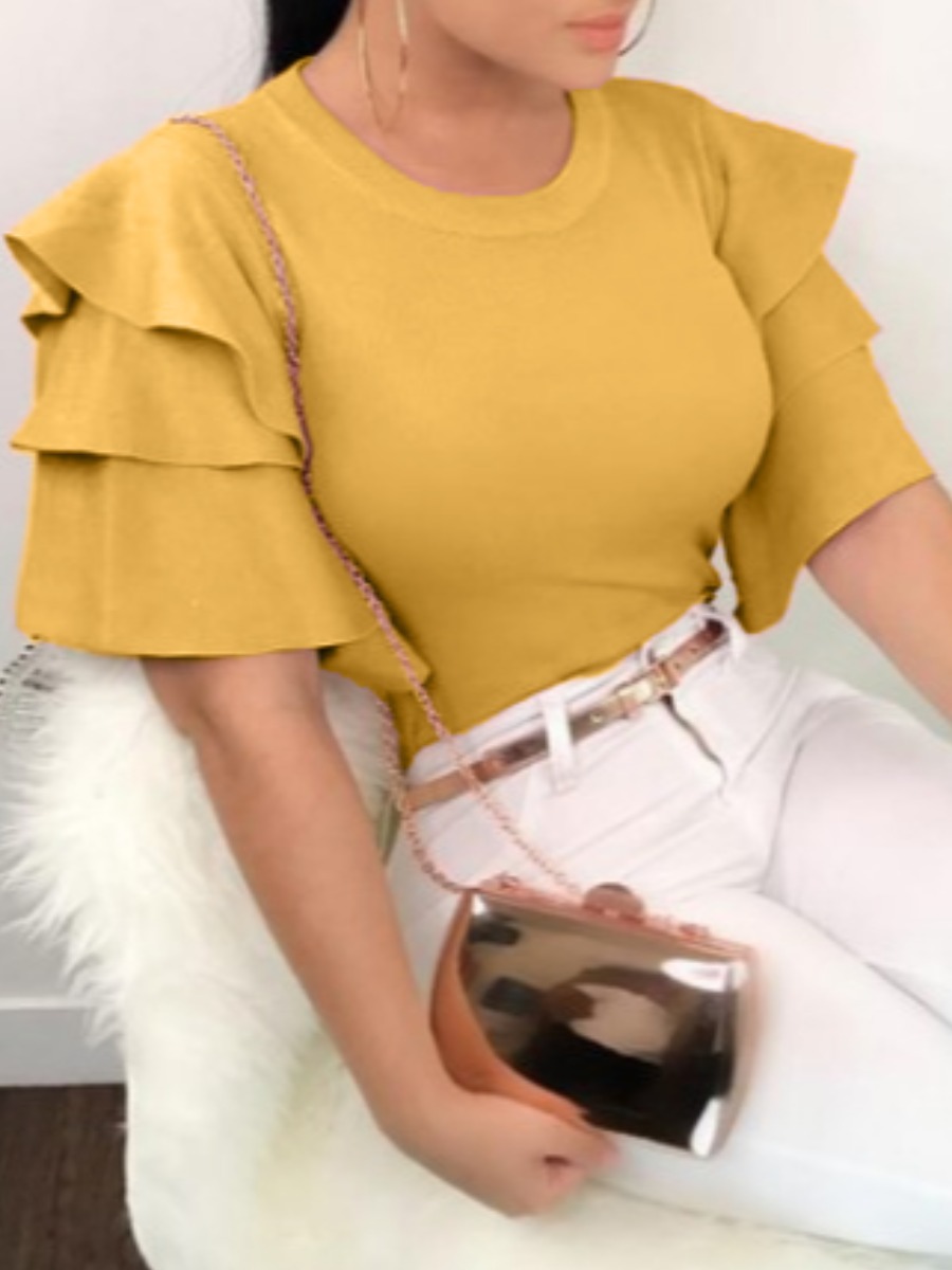 

LW Layered Cascading Flounce Design Blouse, Yellow