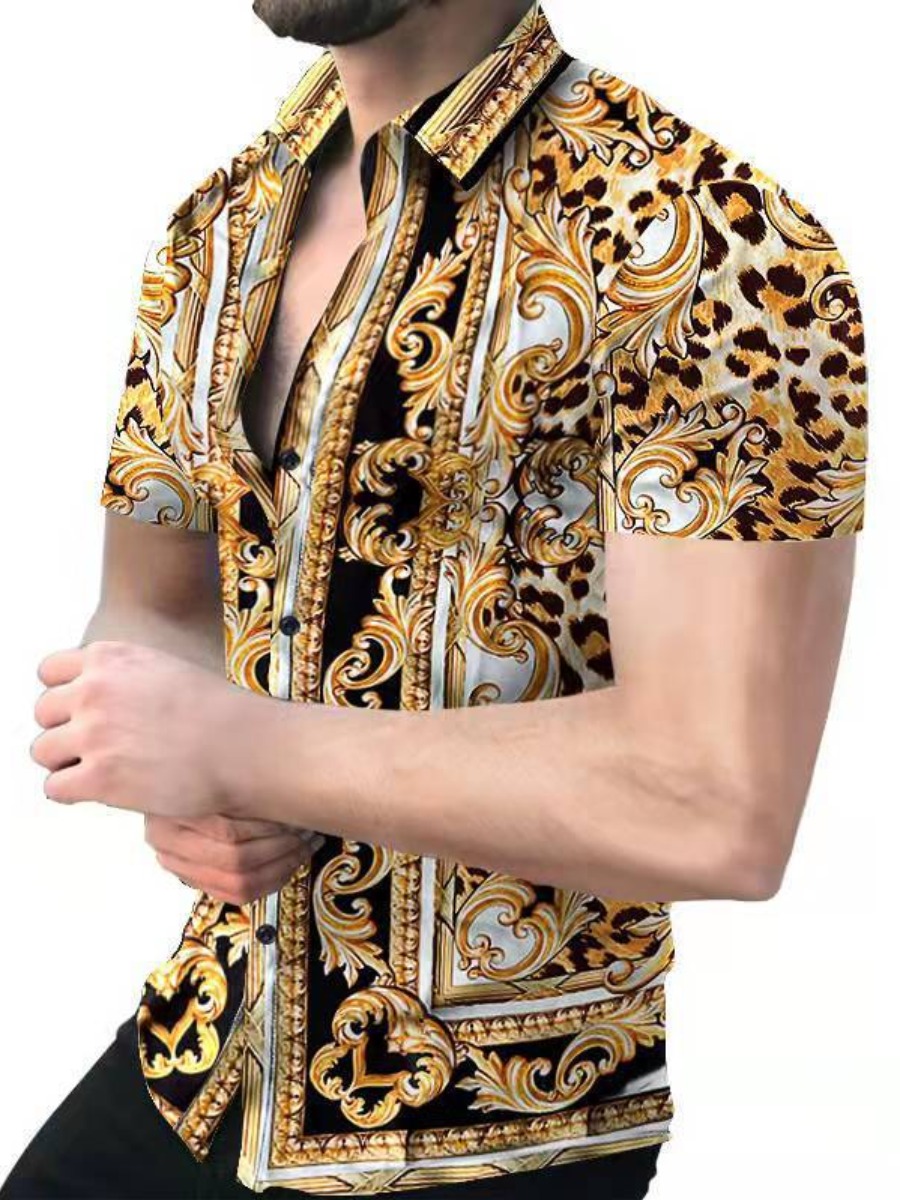 LW Men Turndown Collar Leopard Print Shirt