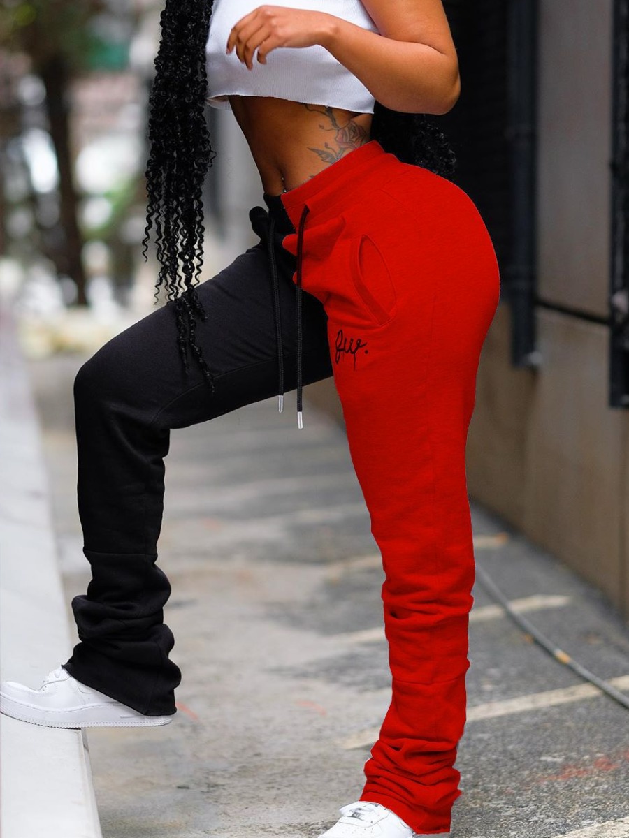 

LW Plus Size Letter Print Drawstring Pants, Red