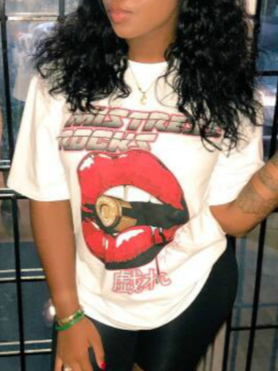 

LW Letter Lip Print T-shirt, White