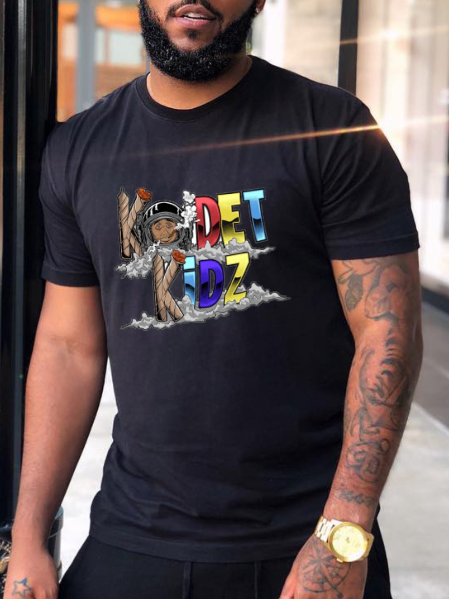 

LW BASICS Men Cartoon Letter Print T-shirt, Black