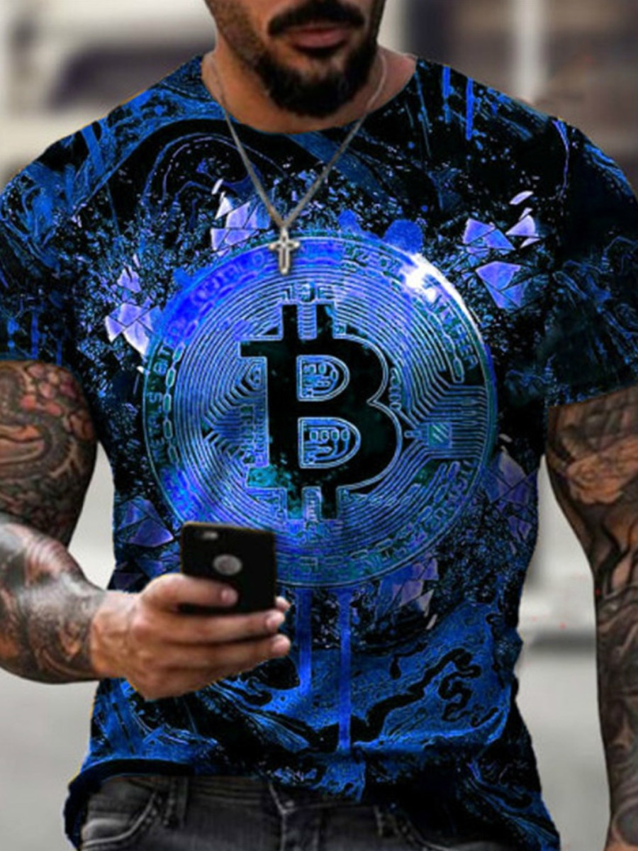 LovelyWholesale Men Splash-ink Letter Print T-shirt Summer Short Sleeve Street Pattern Round Neck Spring Summer 2024