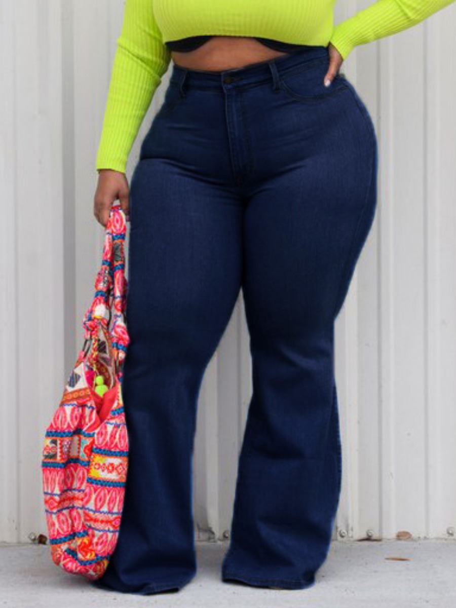 

LW Plus Size High-waisted Flared Jeans, Dark blue