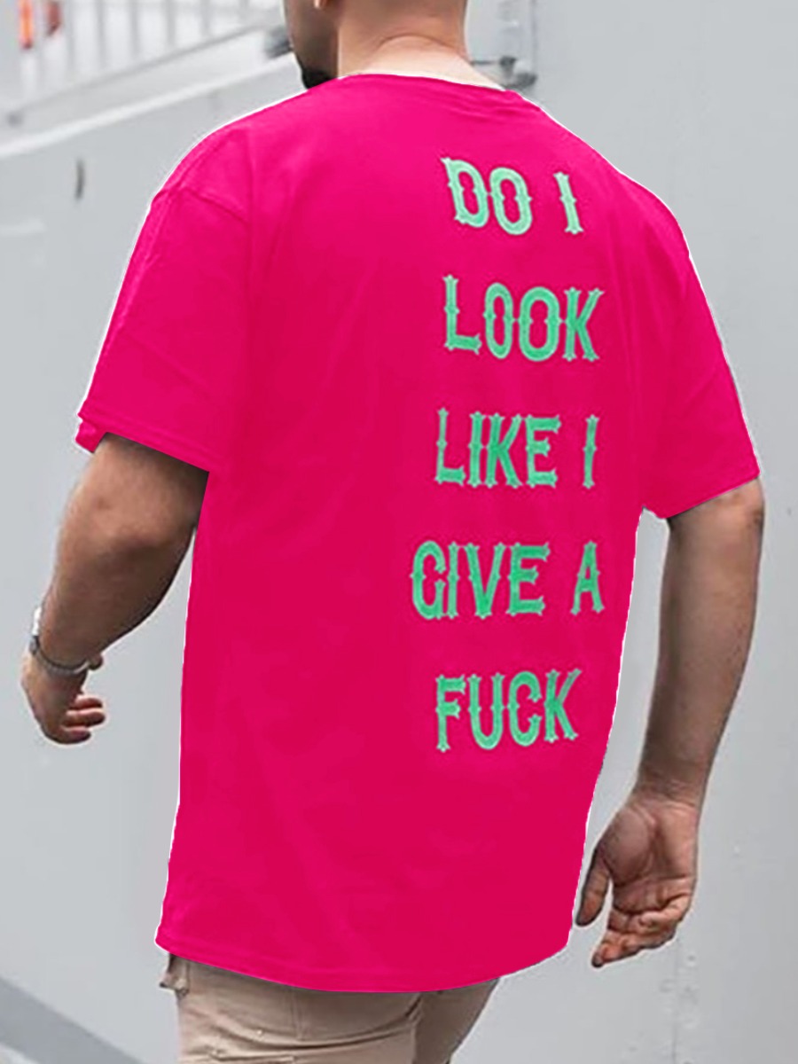

LW Men Round Neck Letter Print T-shirt, Rose red