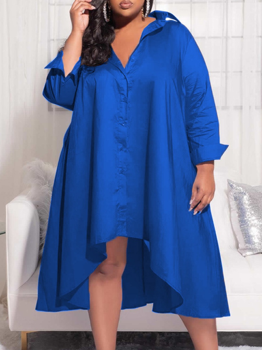 

LW Plus Size Asymmetrical Shirt Dress, Blue