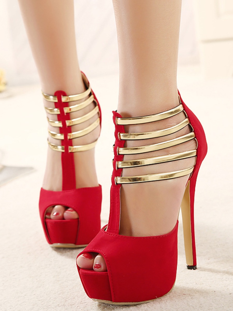 

LW SXY Metal Accessories Decor Cut Out Pumps, Red