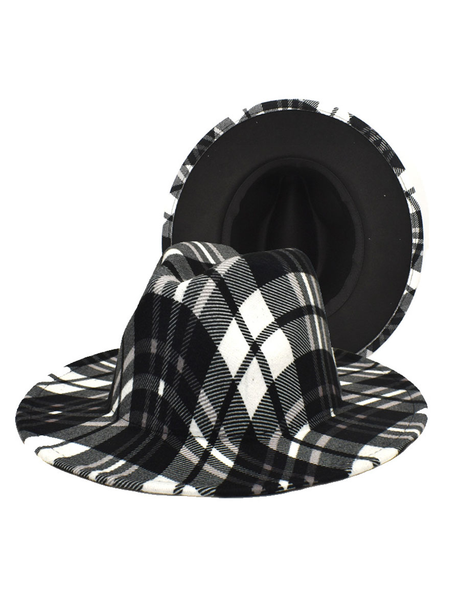 

LW Plaid Print Retro Jazz Hat, Black
