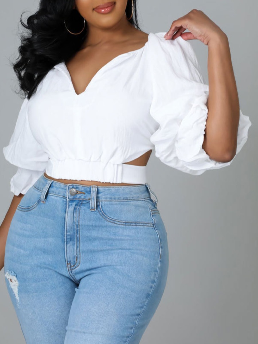 

LW Bandage Ruffle Design Blouse, White