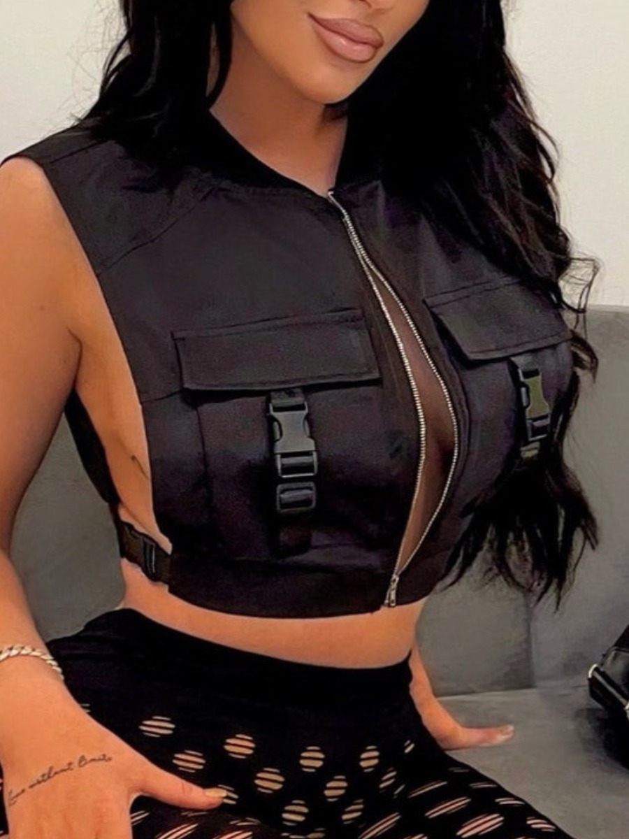 

LW Pocket Buckle Design Camisole, Black