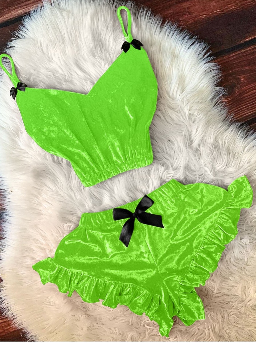 

LW SXY Ruffle Design Bow-tie Decor Gown, Green
