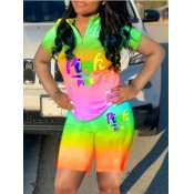 LW Mandarin Collar Print Shorts Set