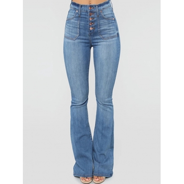 

LW High Waist Buttoned Washed Flare Hem Jeans, Baby blue