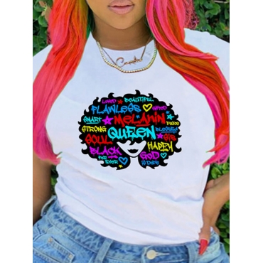

LW Plus Size Leisure O Neck Print White T-shirt