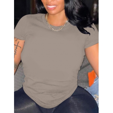 

LW Round Neck Solid Color Basic T-shirt, Grey