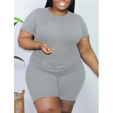 

LW BASICS Plus Size Round Neck Regular Fit Shorts Set, Grey