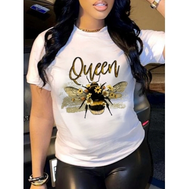 

LW Plus Size Bee Letter Print T-shirt, White