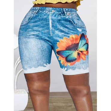 

LW Plus Size Sonflower Butterfly Print Pants, Blue