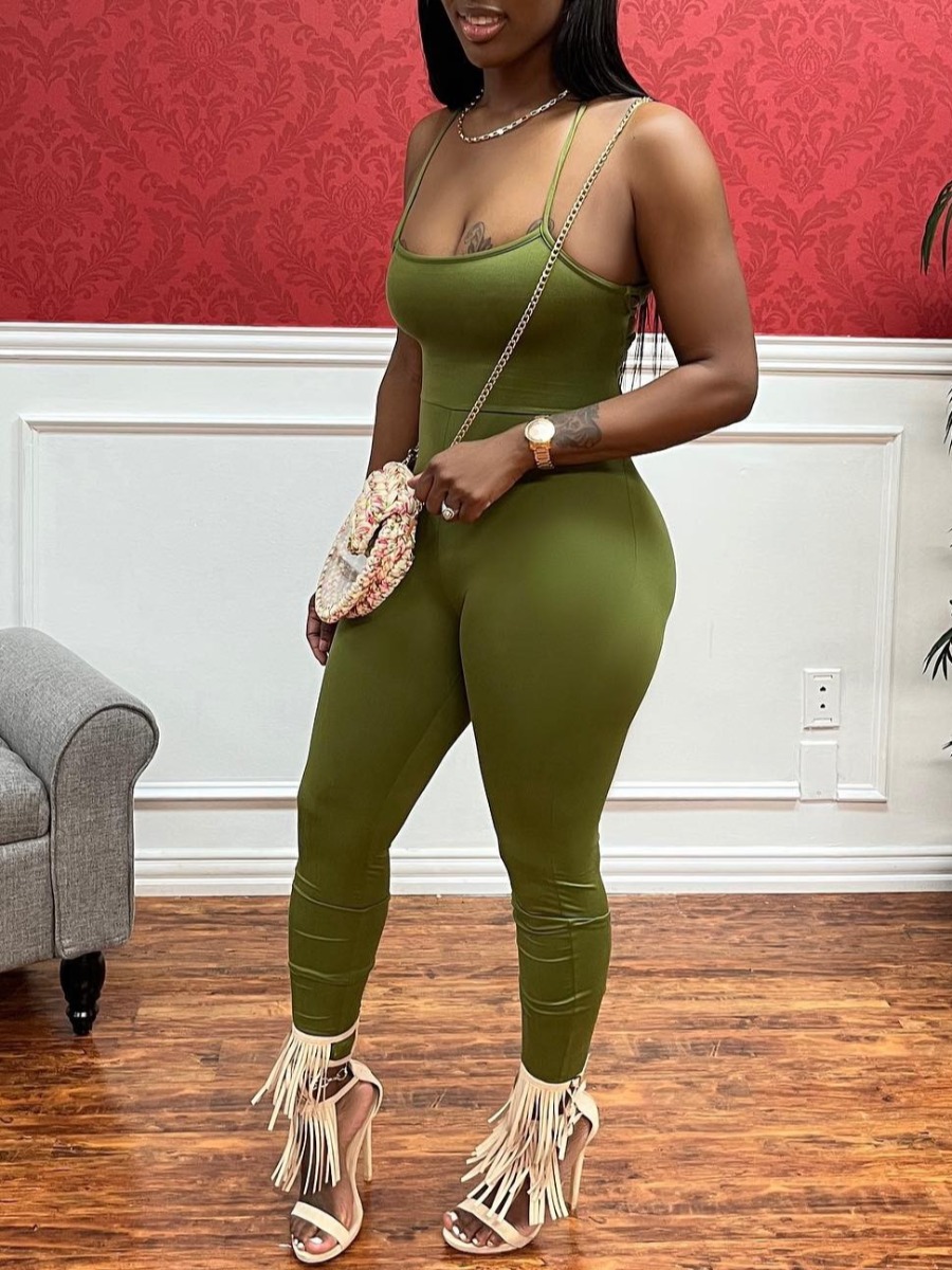 

LW Backless Bandage Design Jumpsuit, Green