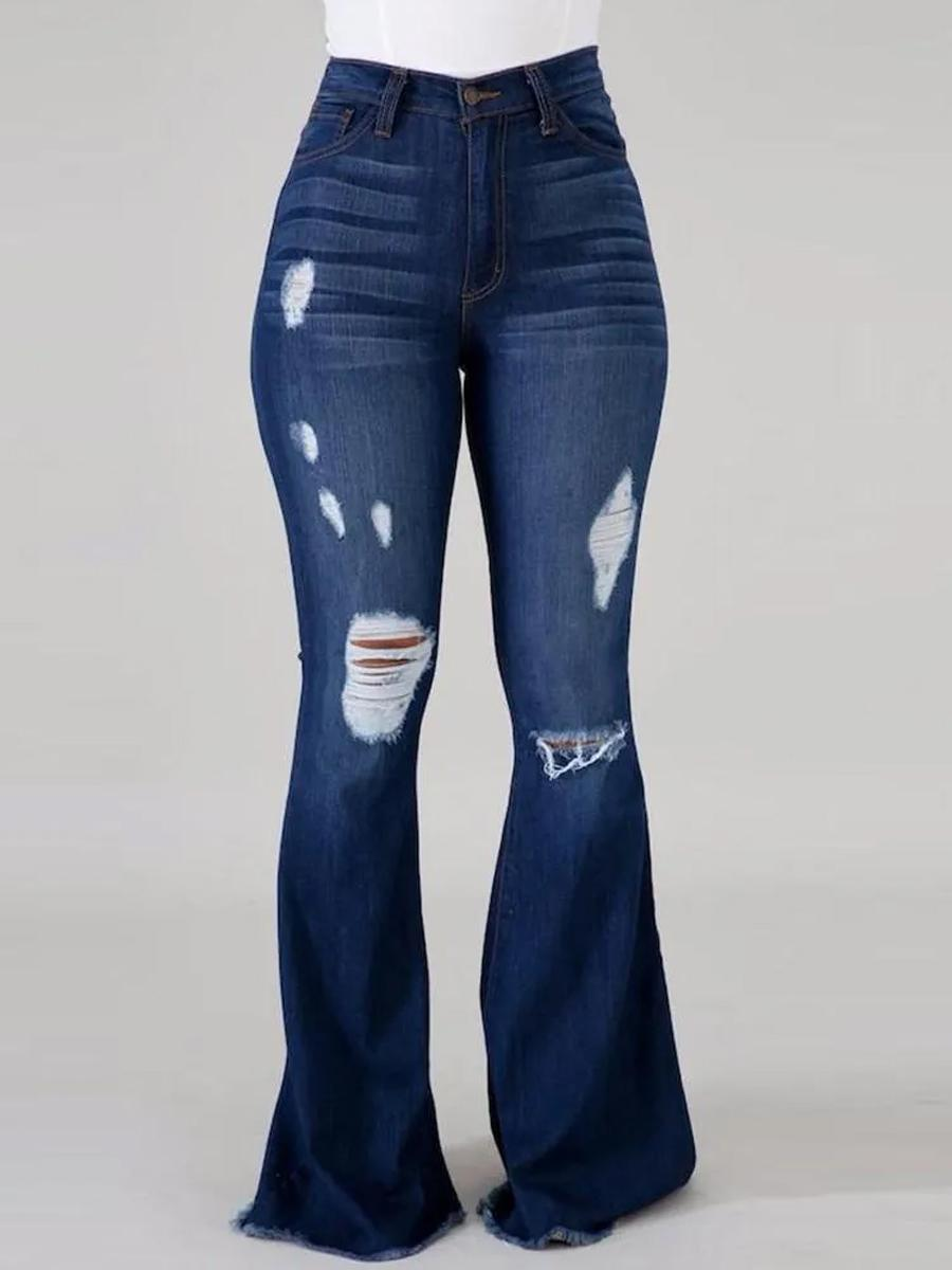 LovelyWholesale High-waisted High Stretchy Ripped Flared Jeans Spring|Fall Casual Ripped Spring Summer 2024