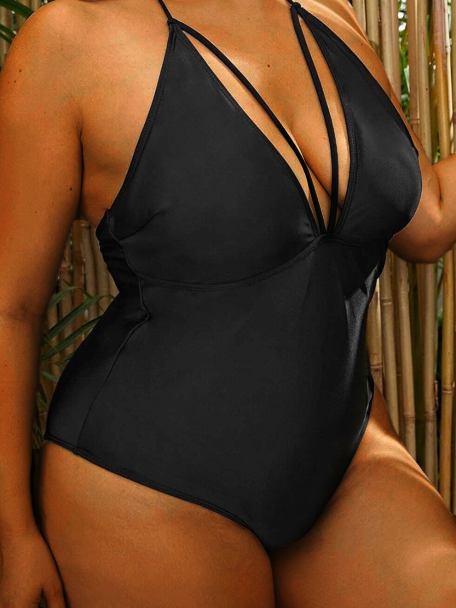 

LW Plus Size Backless Skinny One-piece Swimsuit, Black