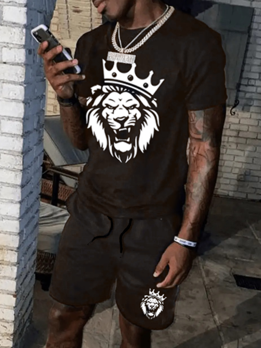 

LW Men Crown Animal Print Shorts Set, Black