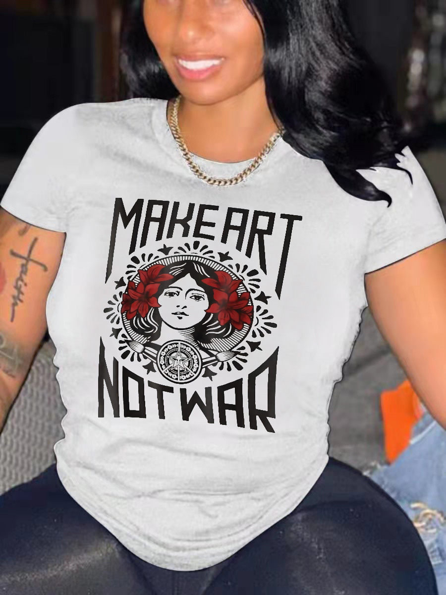 

LW Floral Letter Print T-shirt, White