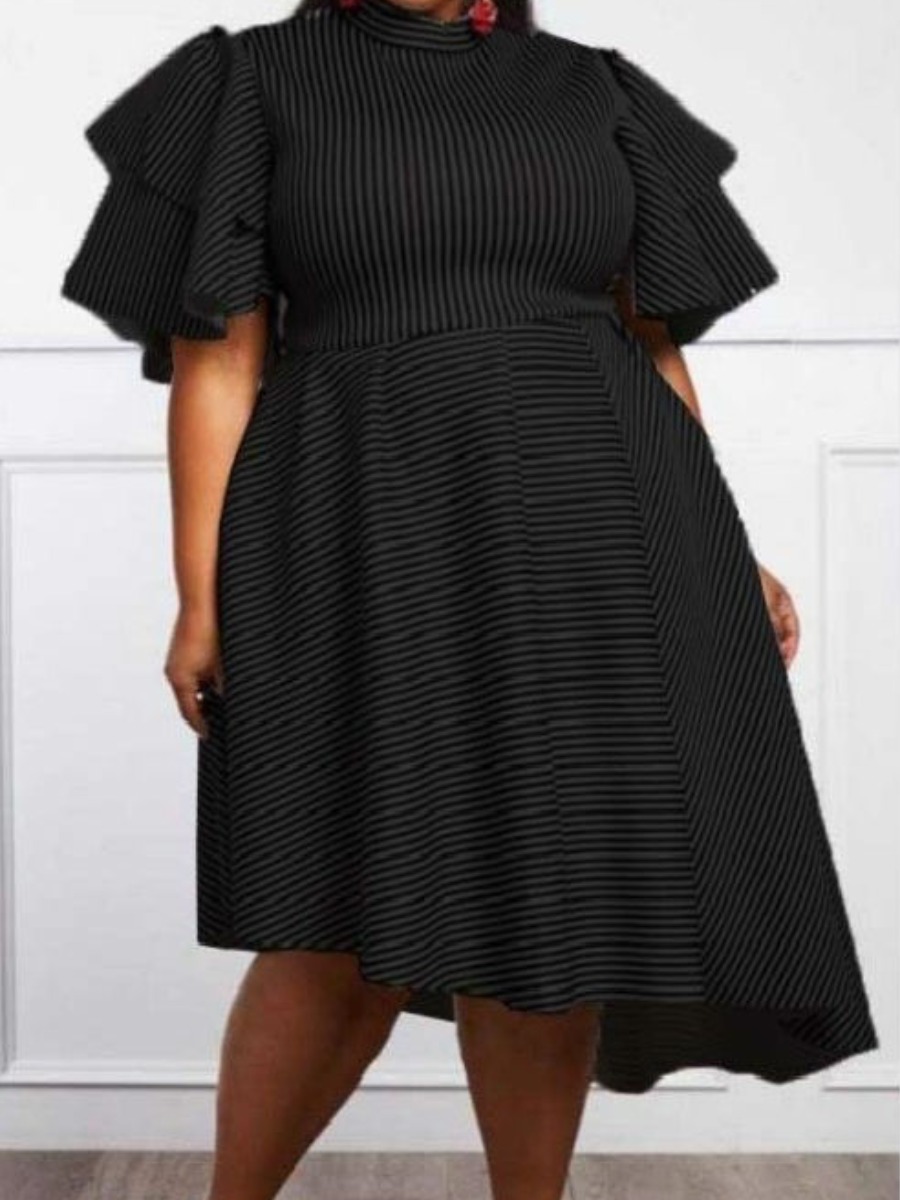 

LW Plus Size Flounce Design A Line Dress, Black