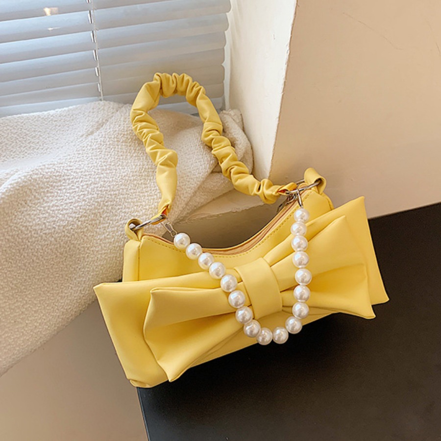 

LW Bow-tie Pearl Decor Messenger Bag, Yellow