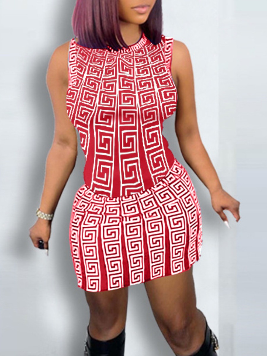 

LW Geometric Print Bodycon Skirt Set, Red