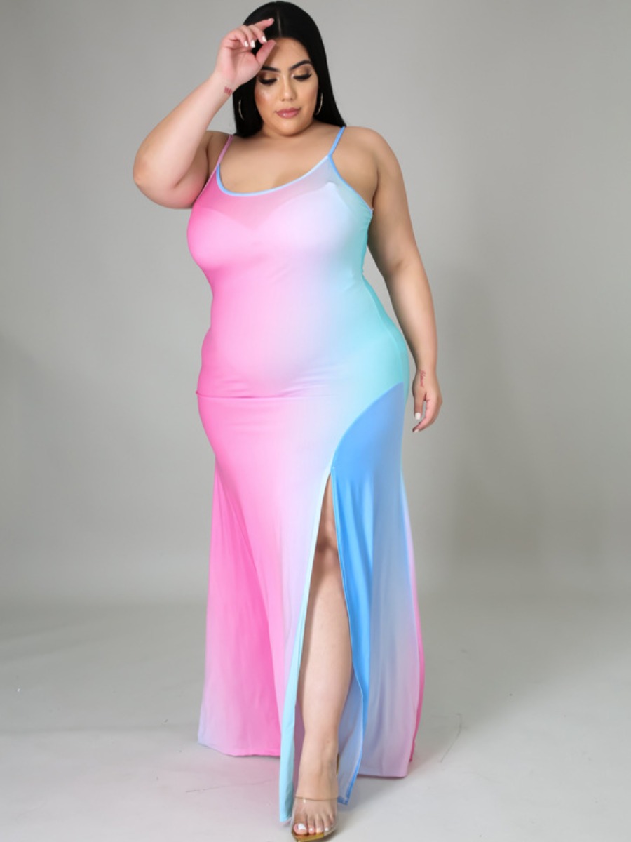 LW SXY Plus Size Gradient Cami Slit Mermaid Dress