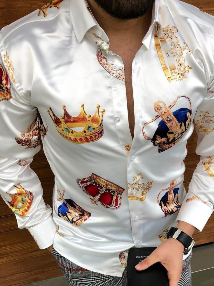 

LW Men Crown Print Shirt, Pear white