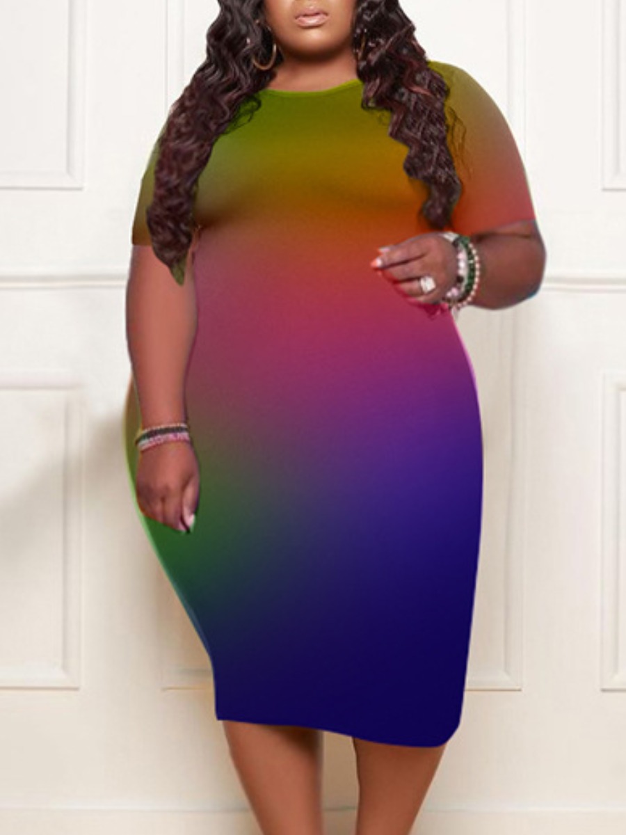 

LW Plus Size Round Neck Gradient Bodycon Dress, Multi