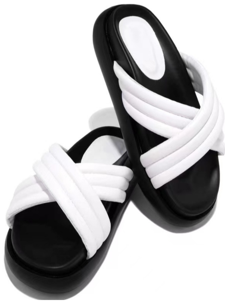 

LW Round Toe Cross Strap Slides, White