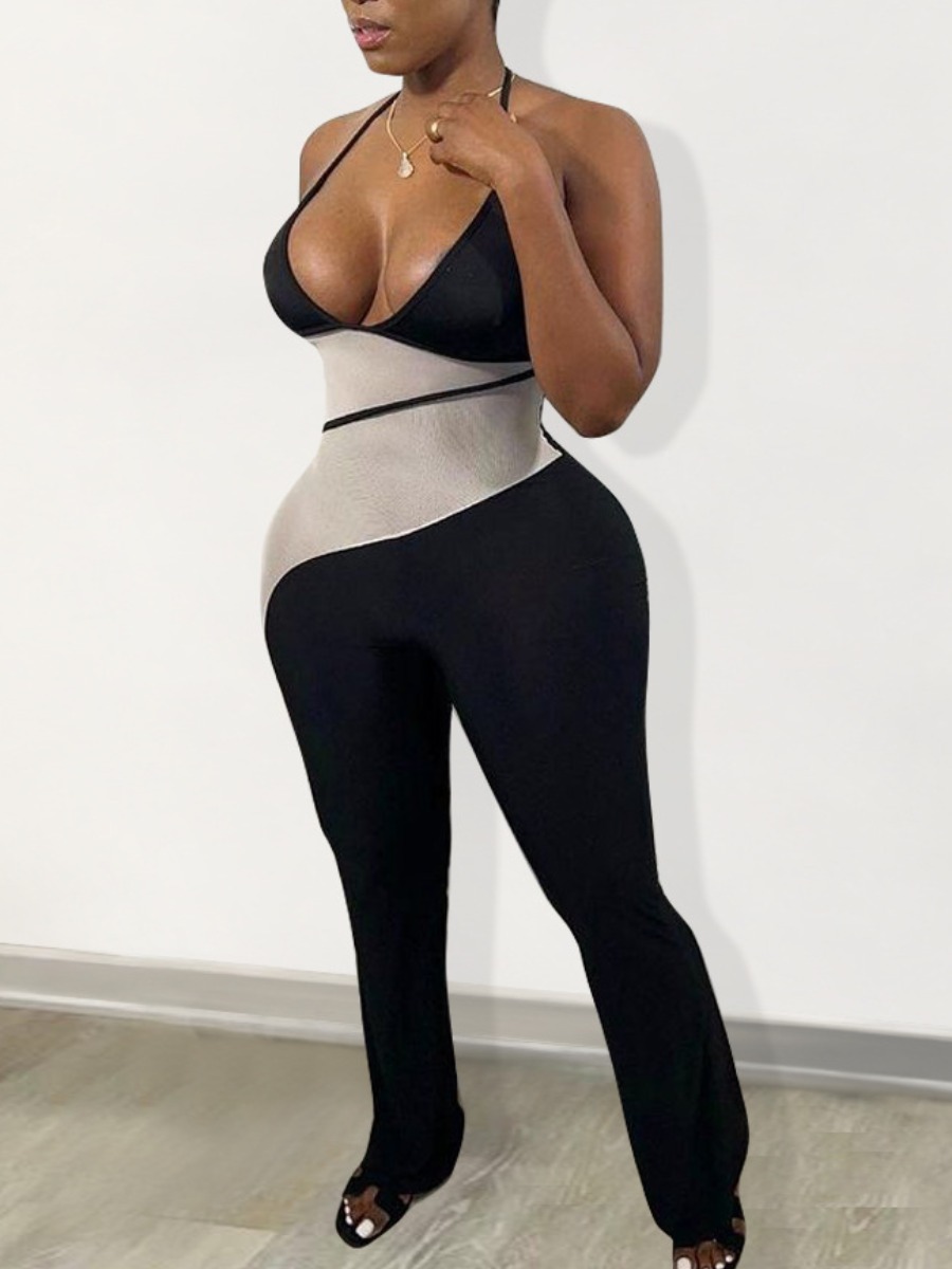 

LW Backless Patchwork Jumpsuit, Black
