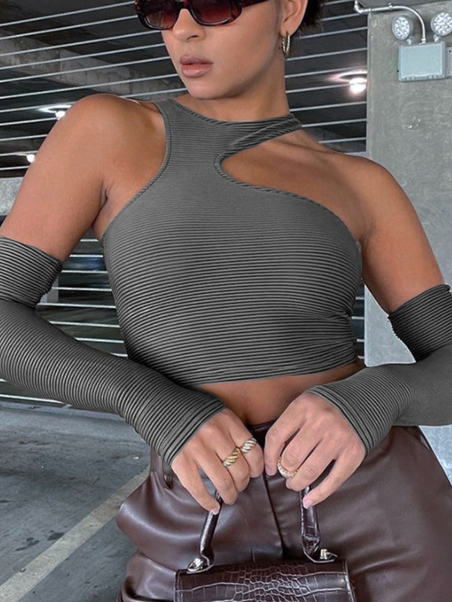 

LW SXY Crop Top Asymmetrical Camisole (With Sleeves), Grey