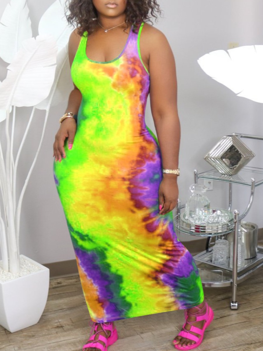 

LW Plus Size Tie-dye Bodycon Cami Dress, Yellow