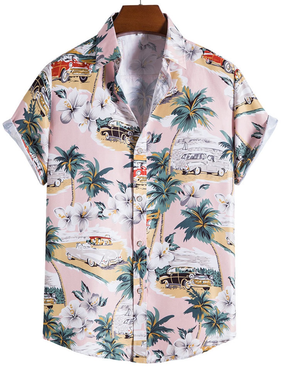 

LW Men Car Tree Print Shirt, Light pink